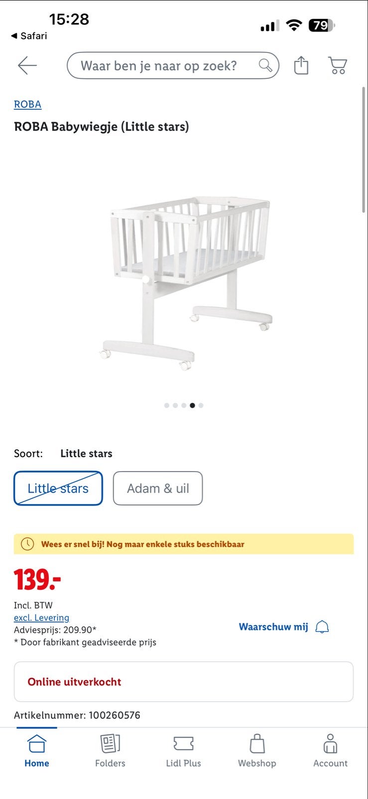 ROBA Babywiegje wit, Ophalen, Gebruikt, Wieg