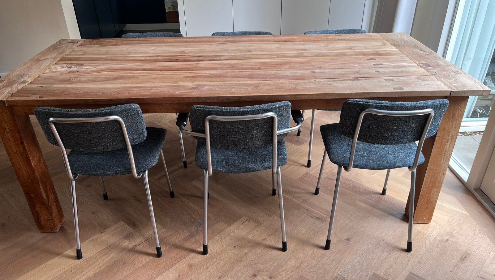 Mooie houten eettafel 100 x 220 groot in prima staat!, Ophalen, 100 tot 150 cm, 200 cm of meer, Zo goed als nieuw