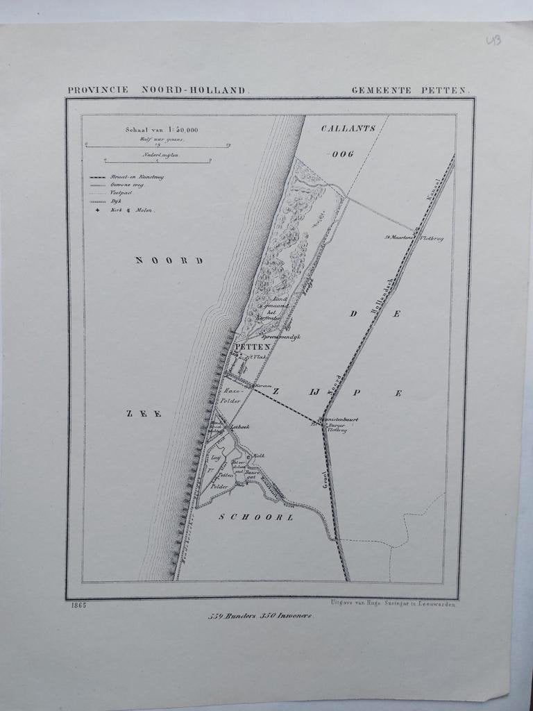 43 / Petten Schoorl De Zijpe Litho uit 1865 van J. Kuyper, Ophalen of Verzenden