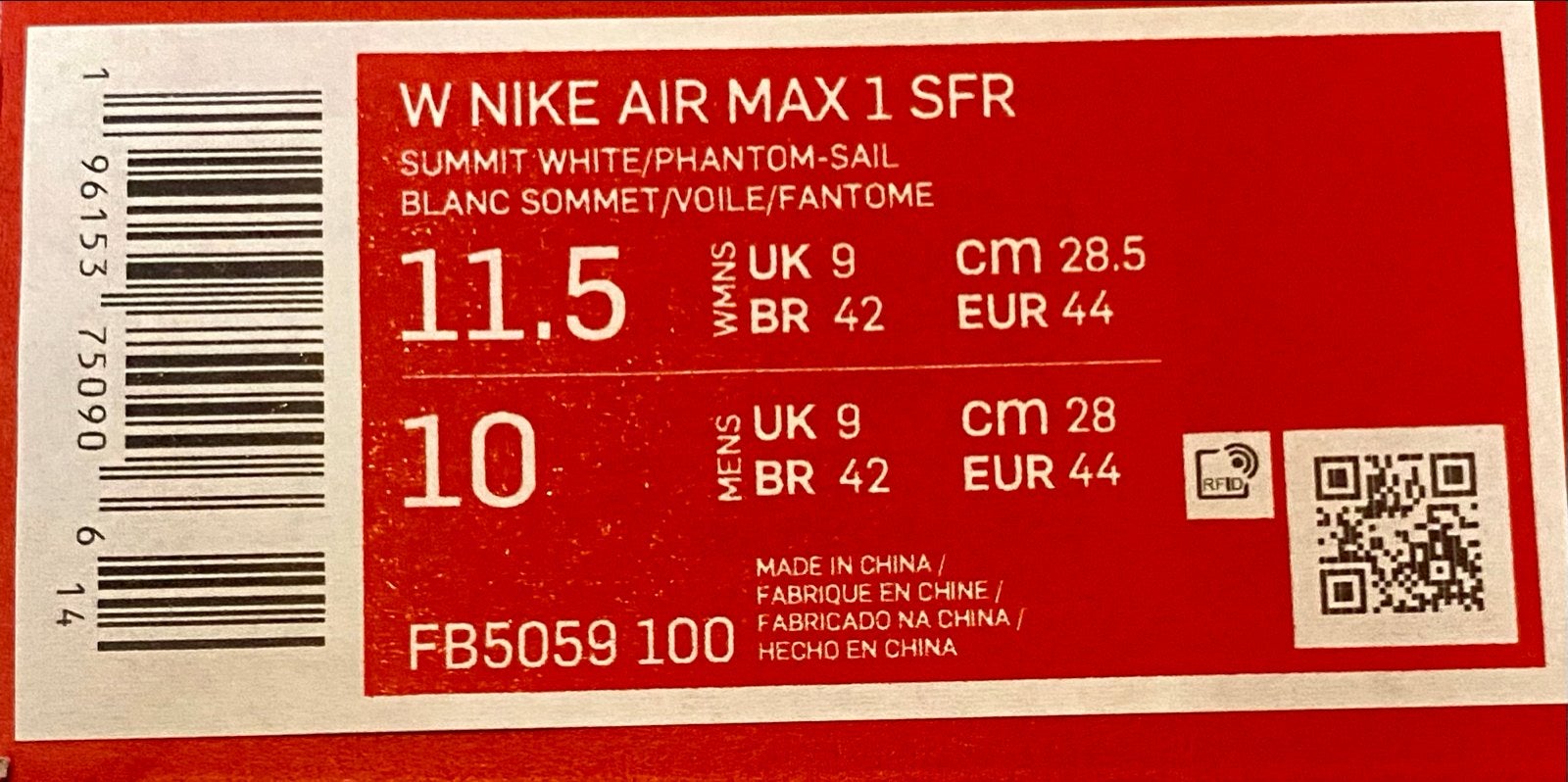 Nieuwe Nike Air Max 1 SFR Summit White/Phantom-Sail, Ophalen of Verzenden, Nieuw, Wit, Sneakers of Gympen