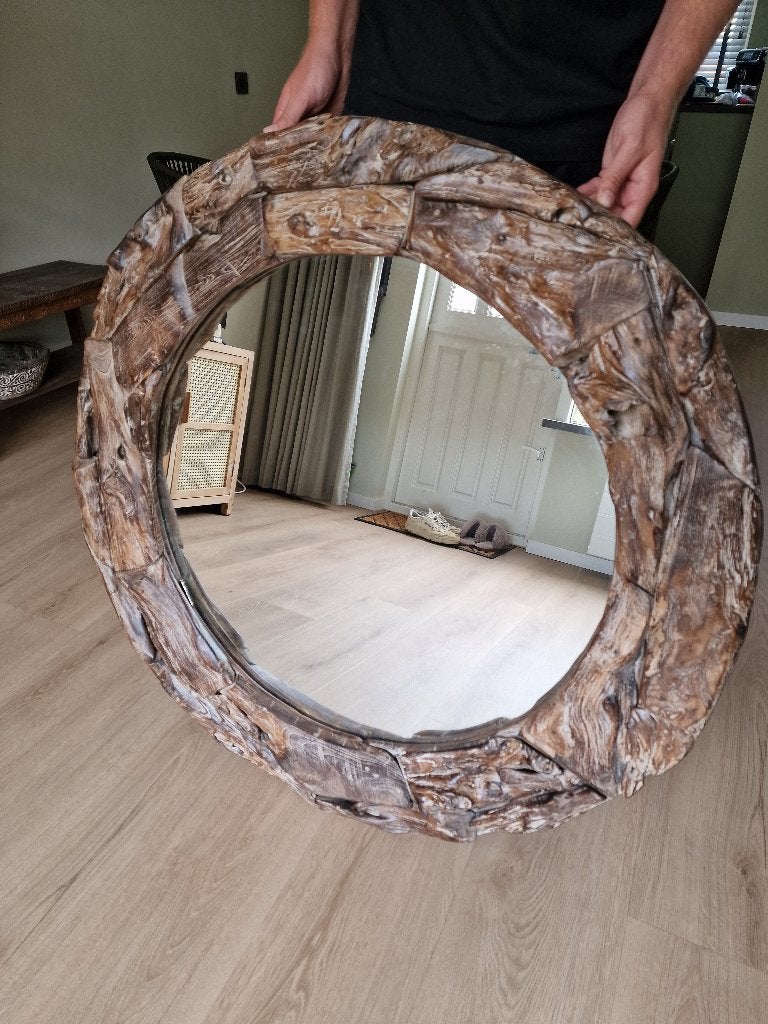 Unieke robuuste spiegel 110 cm - nooit gebruikt, Huis en Inrichting, Ophalen, 100 tot 150 cm, Rond, Zo goed als nieuw
