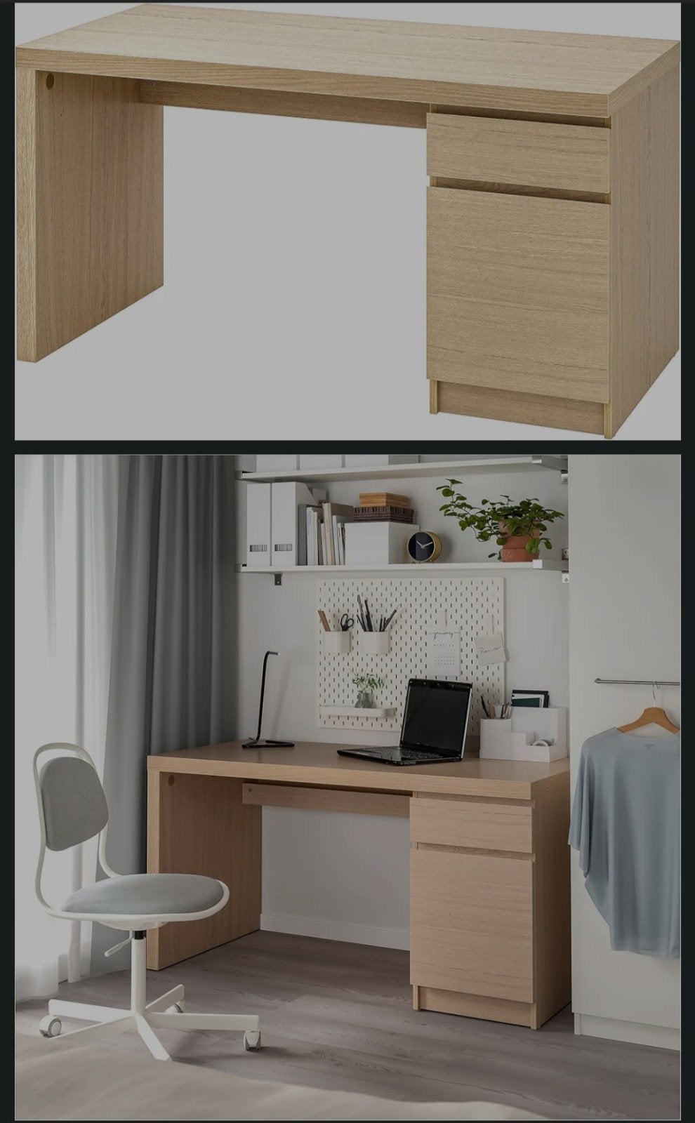 Ikea bureau Malm kleur eiken naturel 140 x 65, Huis en Inrichting, Ophalen, Demontabel, Bruin, Zo goed als nieuw
