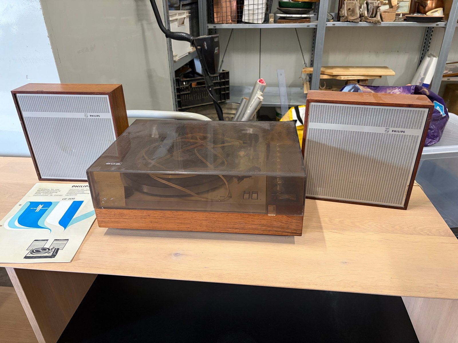 Philips GF 808 Platenspeler met speakers en handleiding, Ophalen, Gebruikt, Platenspeler, Philips