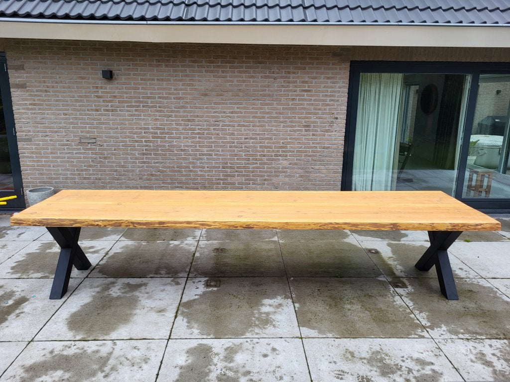 Exclusieve tuintafel douglas/lariks hout met stalen frame, Niet ingevuld, Niet ingevuld, Nieuw, Ophalen of Verzenden