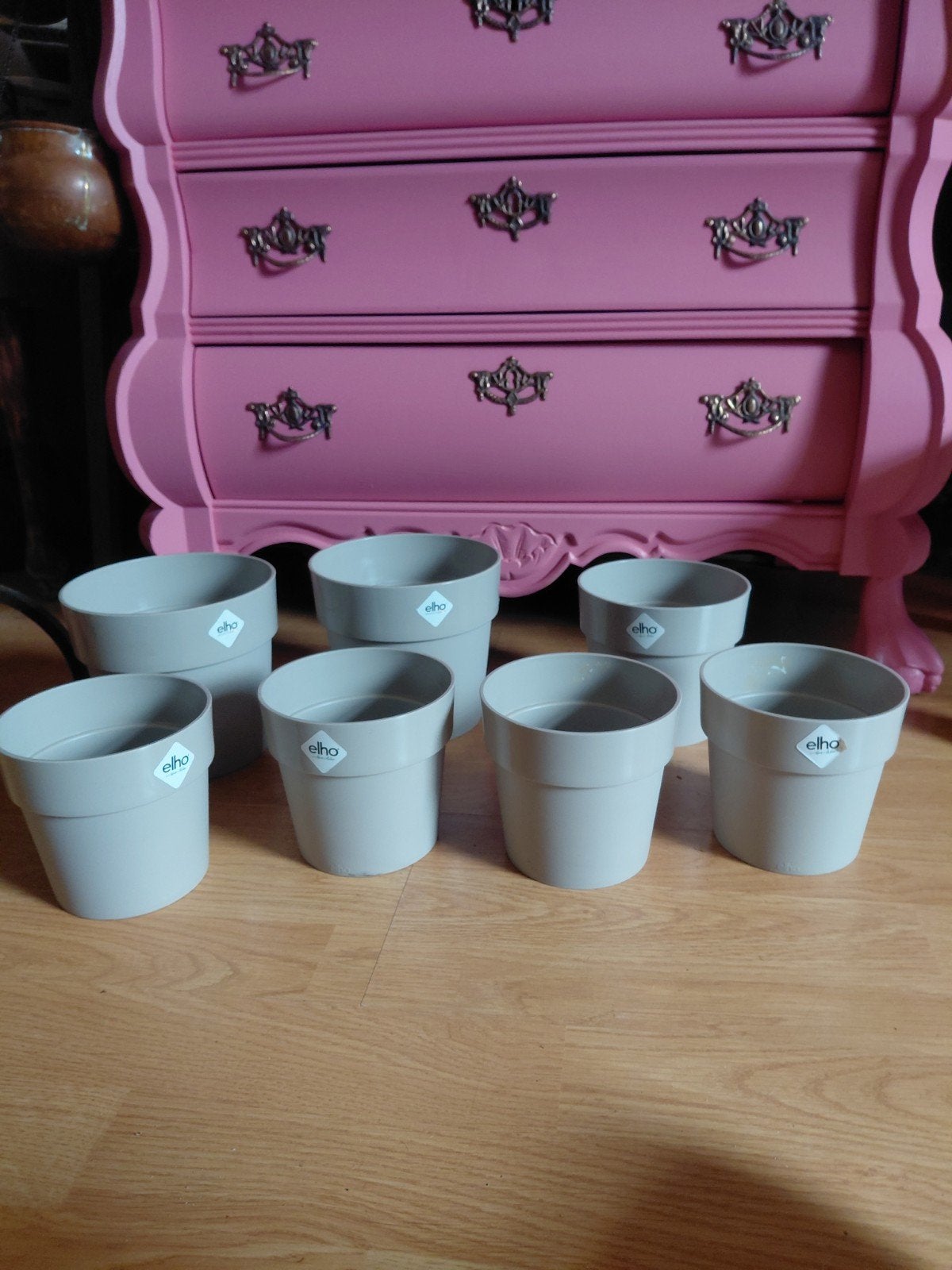 Set Elho bloempotten warm grey, Tuin en Terras, Bloempotten, Ophalen of Verzenden, Zo goed als nieuw, Rond, Kunststof