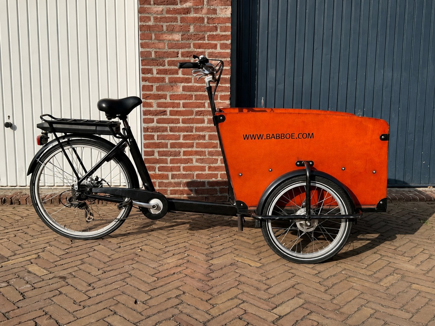 Babboe Big-E elektrische bakfiets compleet, Fietsen en Brommers, Fietsen | Bakfietsen, 4 kinderen of meer, Gebruikt, Huif, Ophalen