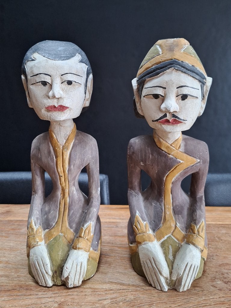 oude Indonesische houten Loro Blonyo beelden Java h= 31cm, Antiek en Kunst, Kunst | Beelden en Houtsnijwerken, Groep mensen, Handgemaakt