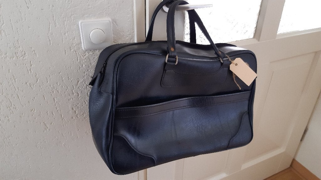 Koopje! Vintage retro weekendtas blauw, 40 tot 60 cm, 30 cm of meer, Blauw, Minder dan 35 cm