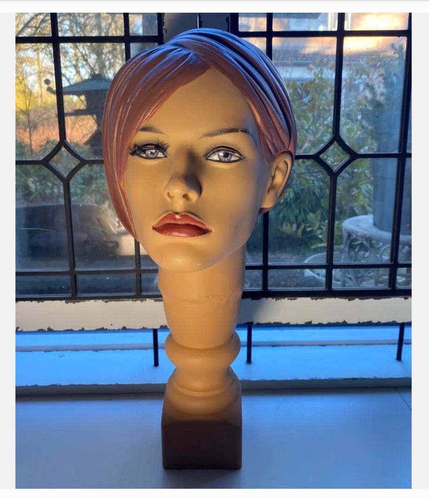 Vintage Mannequin hoofd op voet 47 cm hoog, Ophalen of Verzenden