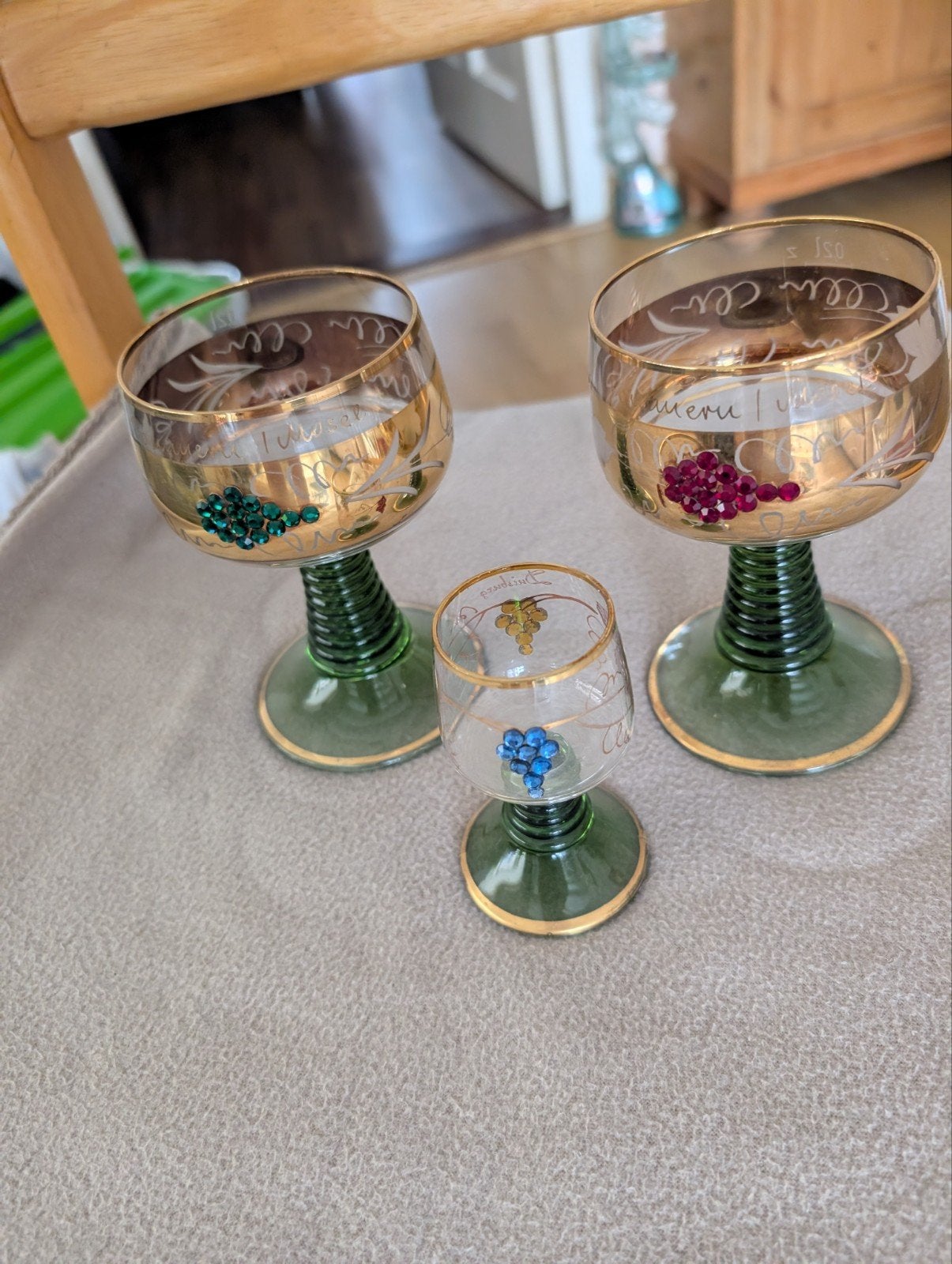 Set van 3 Vintage Rijnwijnglazen met Gouden Decoratie, Antiek en Kunst, Antiek | Glas en Kristal, Ophalen of Verzenden