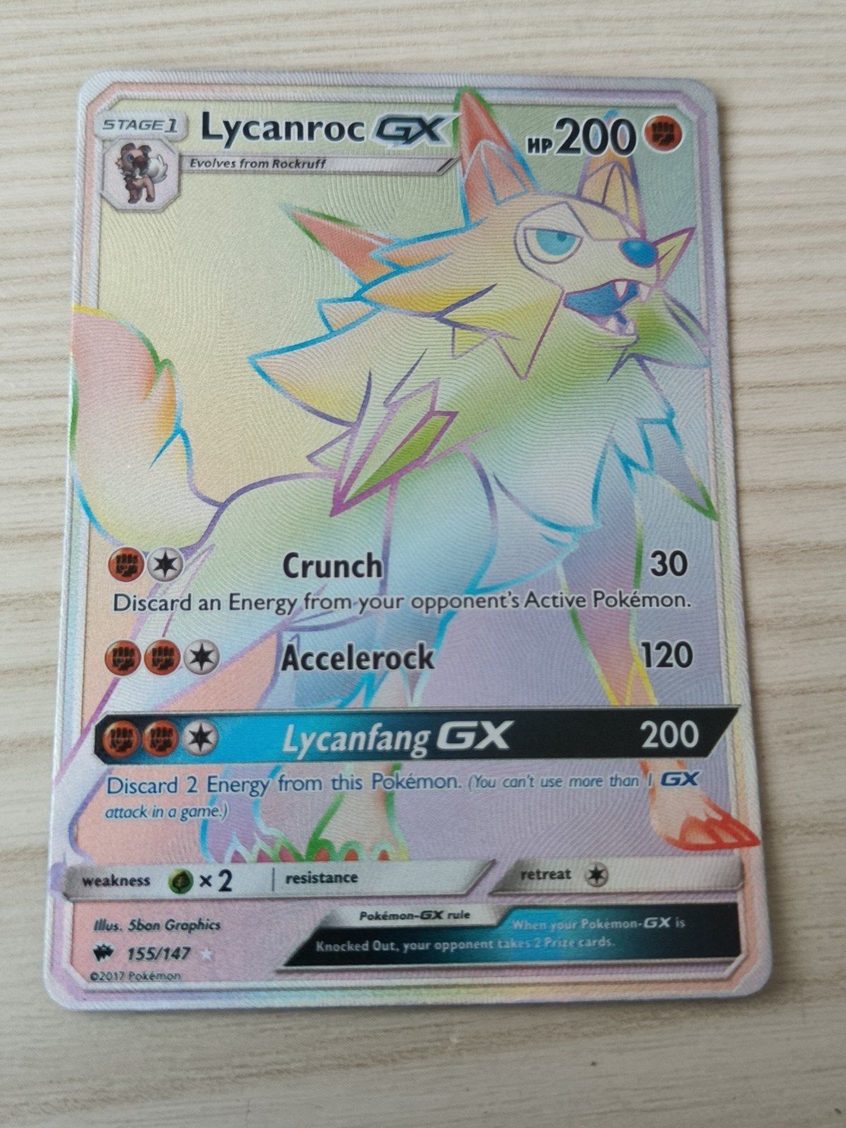Lycanroc GX 155/147 burning shadows, Ophalen of Verzenden, Zo goed als nieuw, Losse kaart, Foil