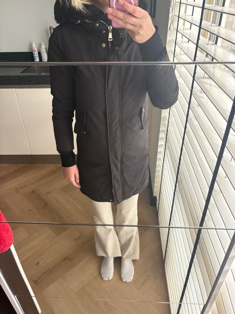 Zwarte Double Zip Fishtail Parka met Bontkraag, Ophalen of Verzenden, Zo goed als nieuw, Maat 34 (XS) of kleiner, Zwart