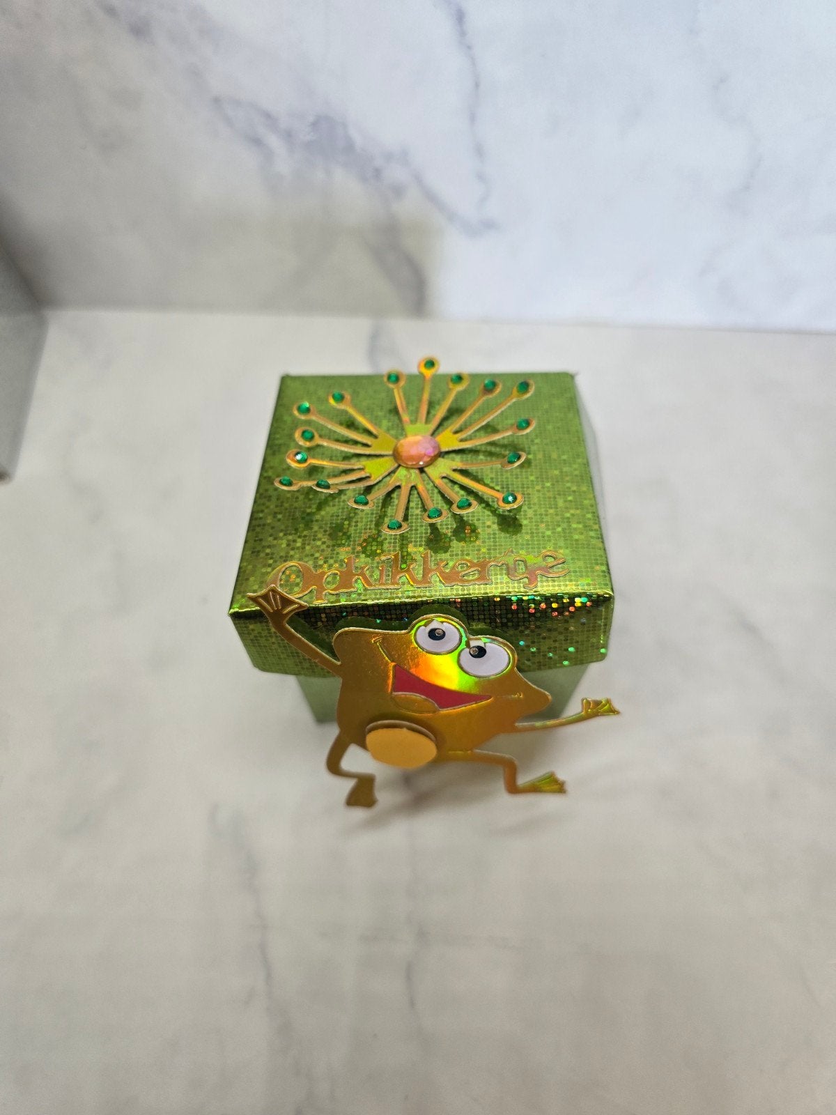 Handgemaakt Groen Cadeaudoosje met Vrolijke Kikker, Groen, Handgemaakt, Dieren, Nieuw