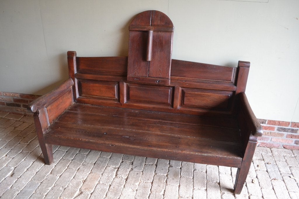 Prachtige antieke houten stationsbank, halbank, verandabank, Verzenden