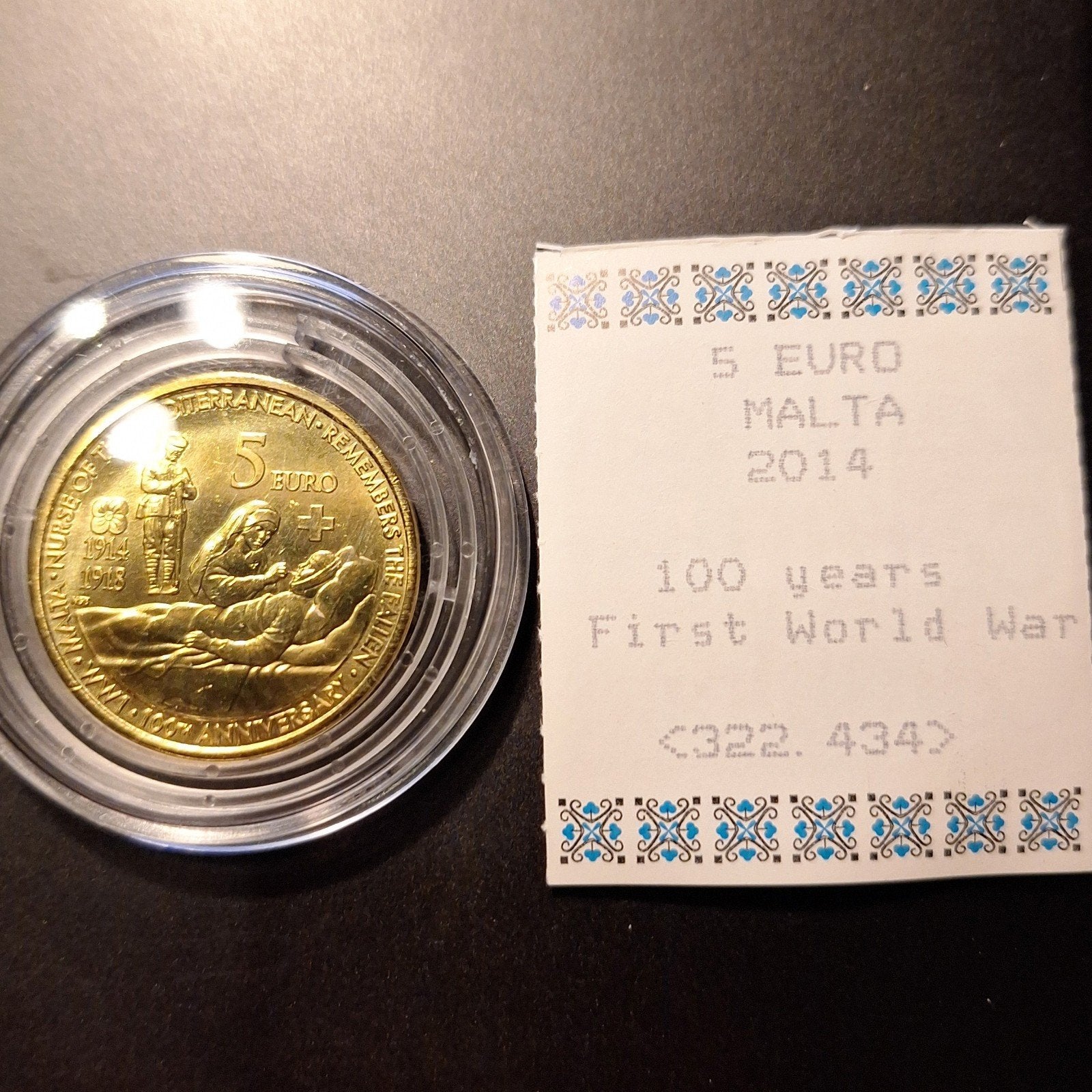 5 Euro Malta 2014 Gevallenen WW1 UNC, Ophalen of Verzenden, Malta, 2 euro