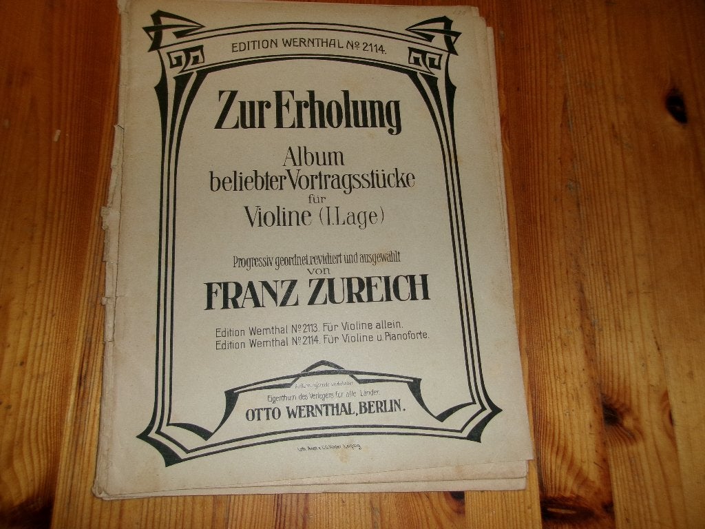 Zur Erholung - Franz Zureich, Muziek en Instrumenten, Gebruikt, Klassiek, Ophalen of Verzenden, Viool of Altviool