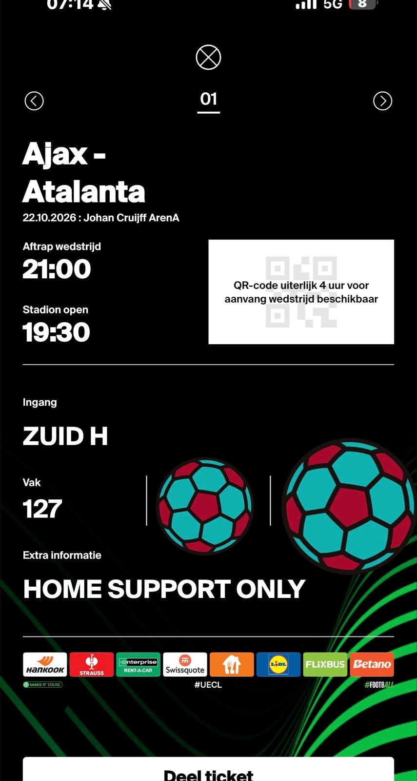 Ajax atalanta fside, Seizoenskaart, Eén persoon