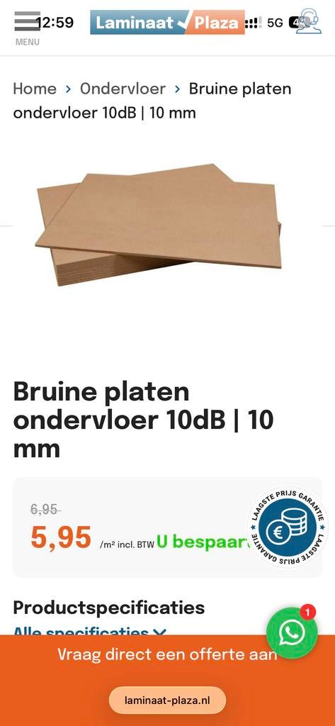 Bruine platen ondervloer 10dB | 10mm - 70m² beschikbaar, Overige materialen, 30 cm of meer, Overige typen, Nieuw