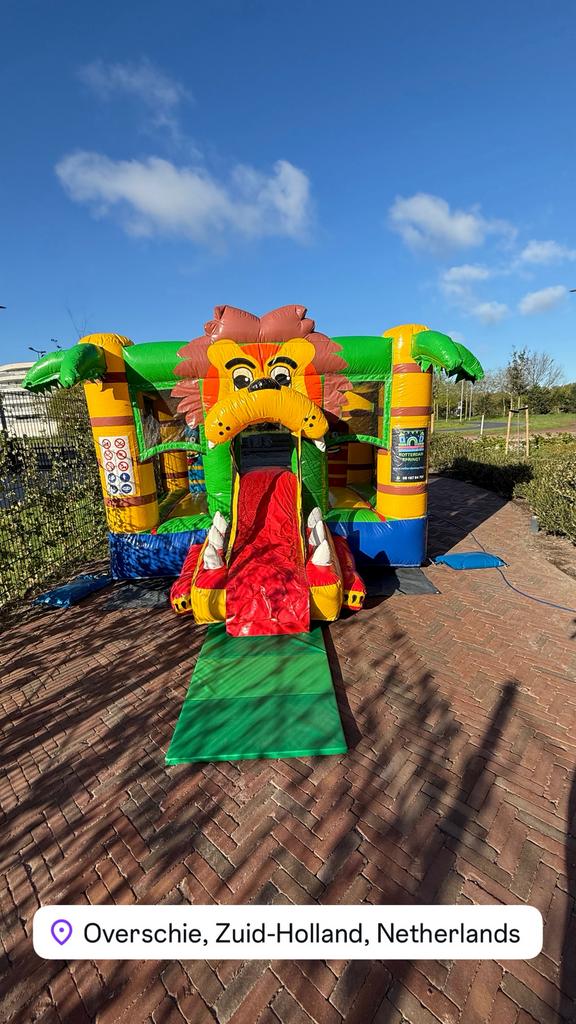 Springkussen leeuw te huur, Ophalen of Verzenden, Zo goed als nieuw, Verjaardag
