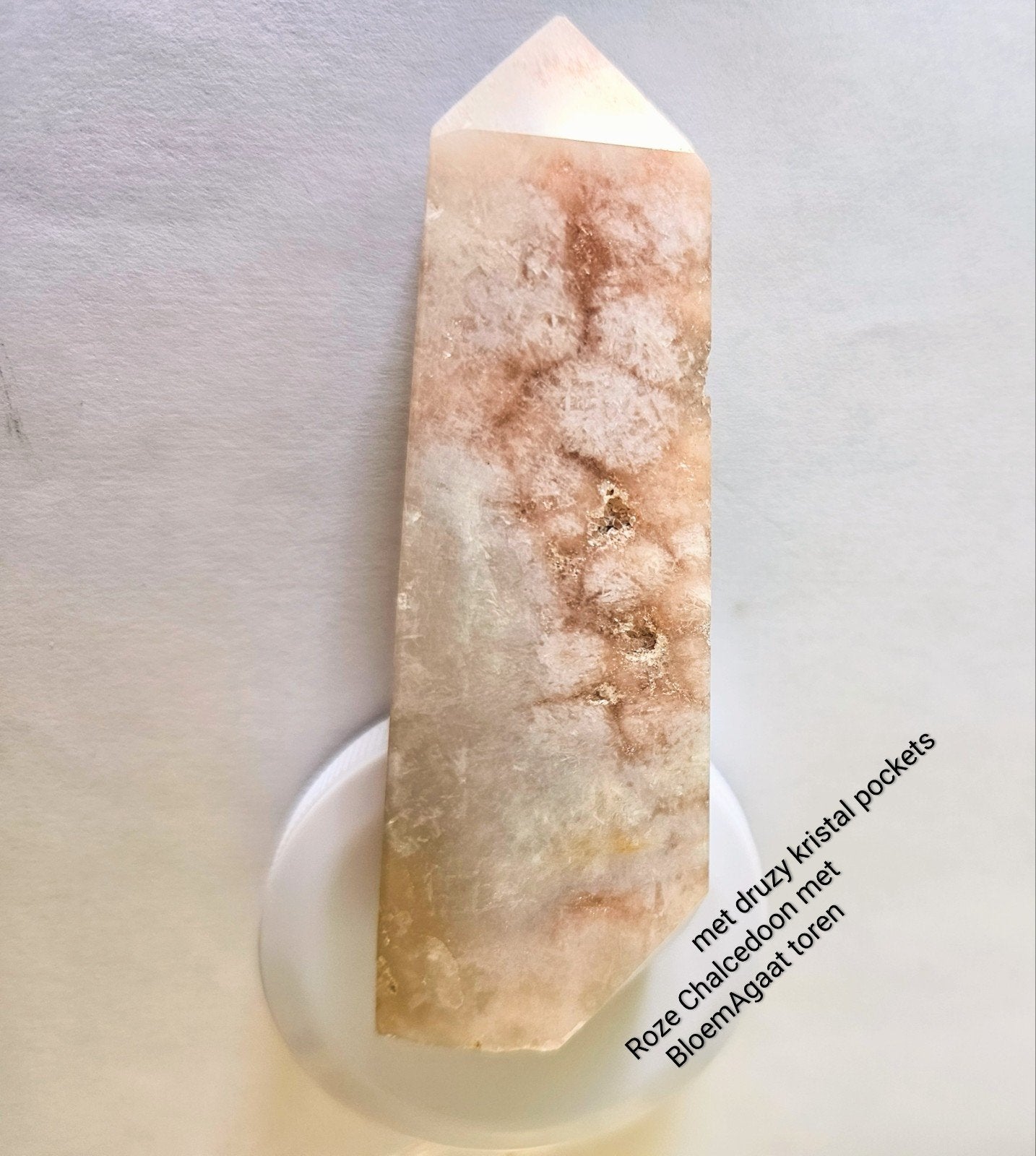 Edelsteen Roze Chalcedoon BloemAgaat toren AFGEPRIJSD, Ophalen of Verzenden