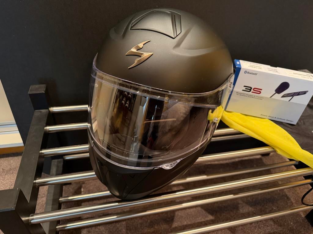 Scorpion EXO- 920 systeemhelm met Sena 3S Bluetooth, Motoren, Kleding | Motorhelmen, Heren, Systeemhelm, XS, Overige merken, Tweedehands