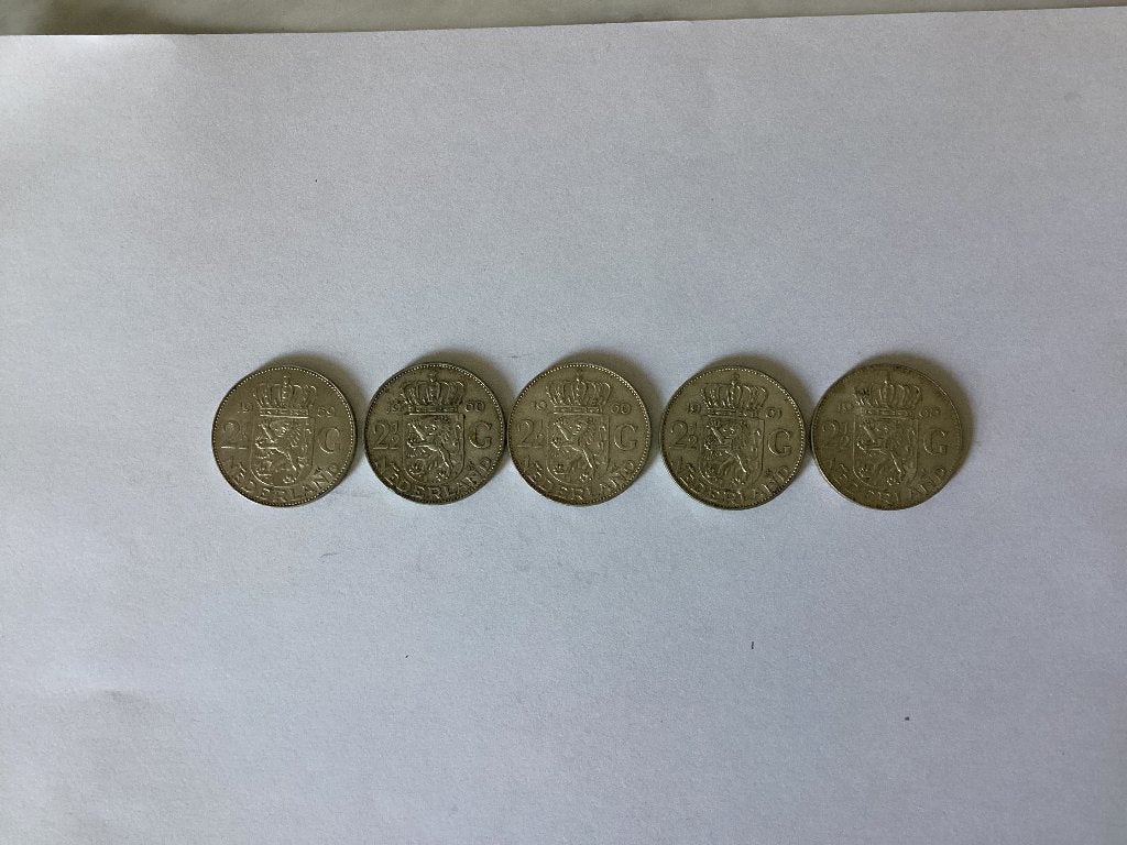 5 rijksdaalder zilver 2,5 gulden, Koningin Juliana, Setje, Zilver, Ophalen of Verzenden