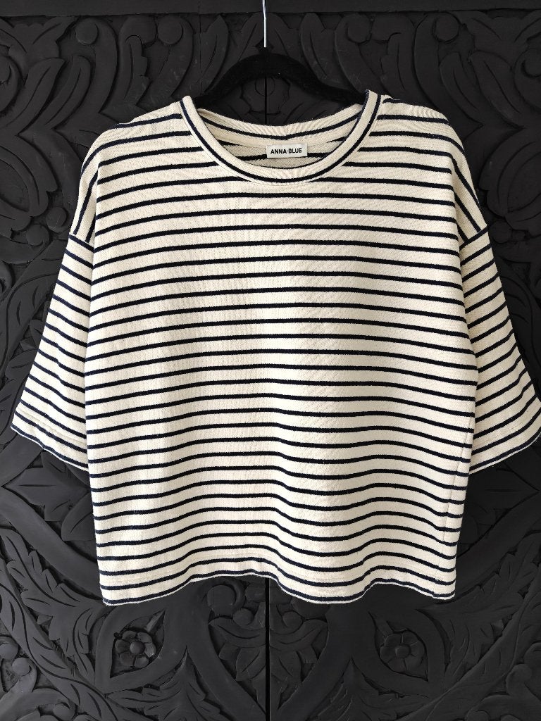 Streepshirt offwhite/black Anna Blue Anna van Toor maat XL, Wit, Maat 46/48 (XL) of groter, Ophalen of Verzenden, Korte mouw