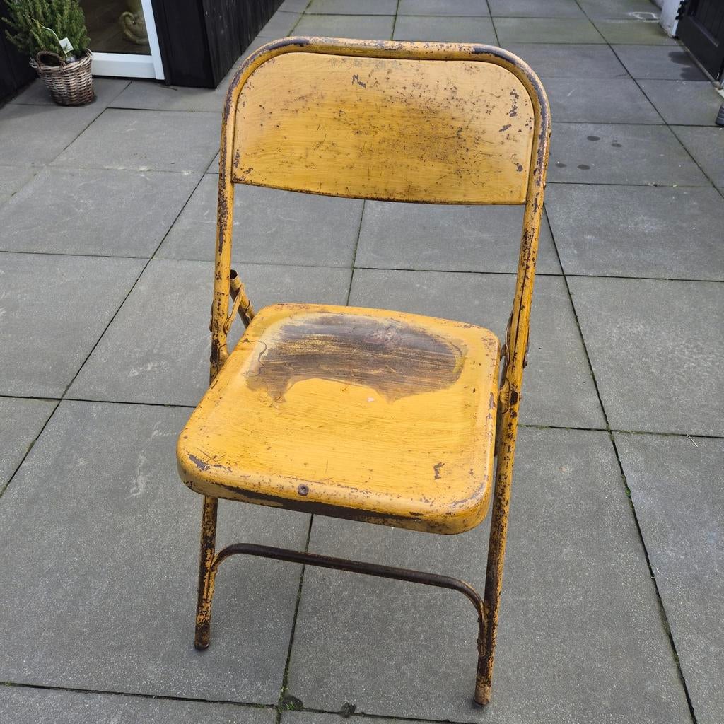 Vintage metalen klapstoel - Geel, Ophalen