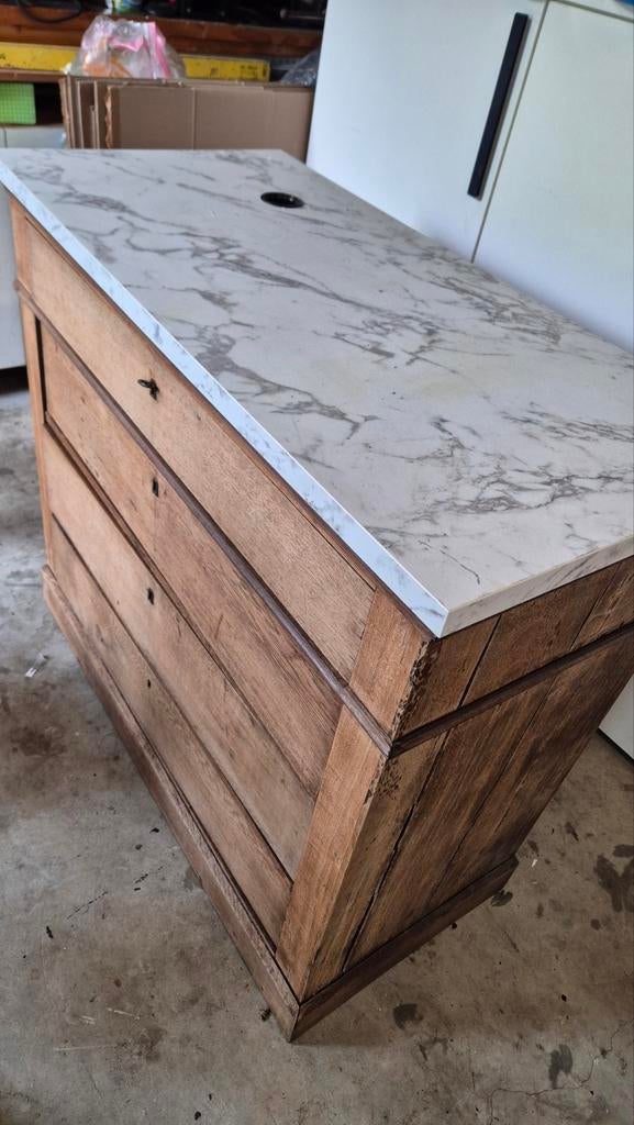 Unieke houten ladekast met marmeren-look blad, Ophalen