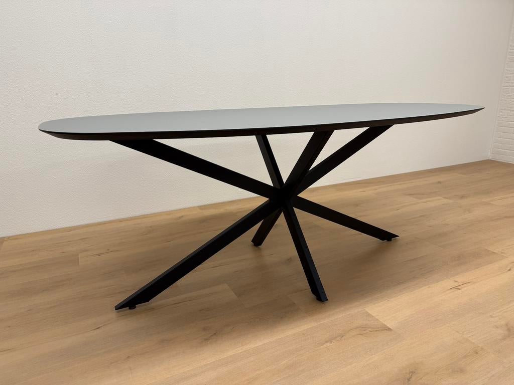 Deens ovale eettafel Linoleum 200x100 - Direct Leverbaar, 100 tot 150 cm, 200 cm of meer, Ophalen of Verzenden, Zo goed als nieuw