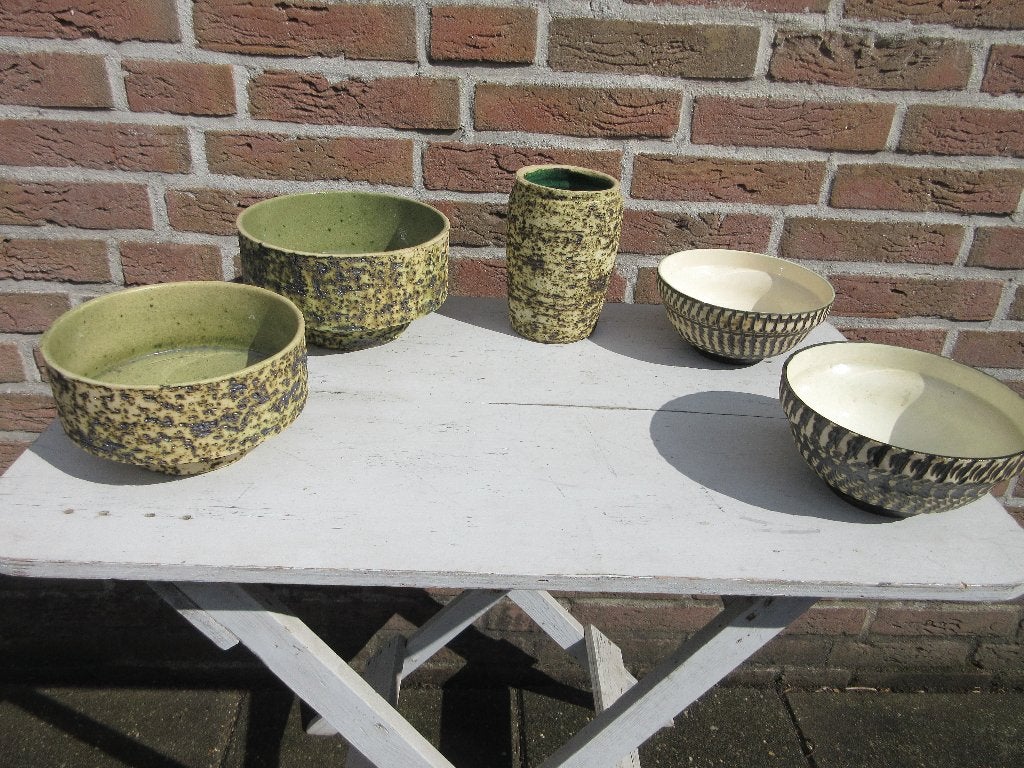 Vintage Berkenbast bloempotten en vaas, Gebruikt, Rond, Ophalen of Verzenden, Aardewerk