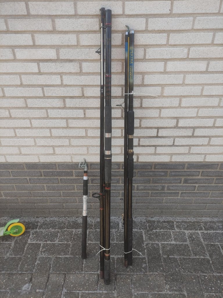 Zeehengels met molens + telescoop hengel, Watersport en Boten, Ophalen, Gebruikt, Werphengel
