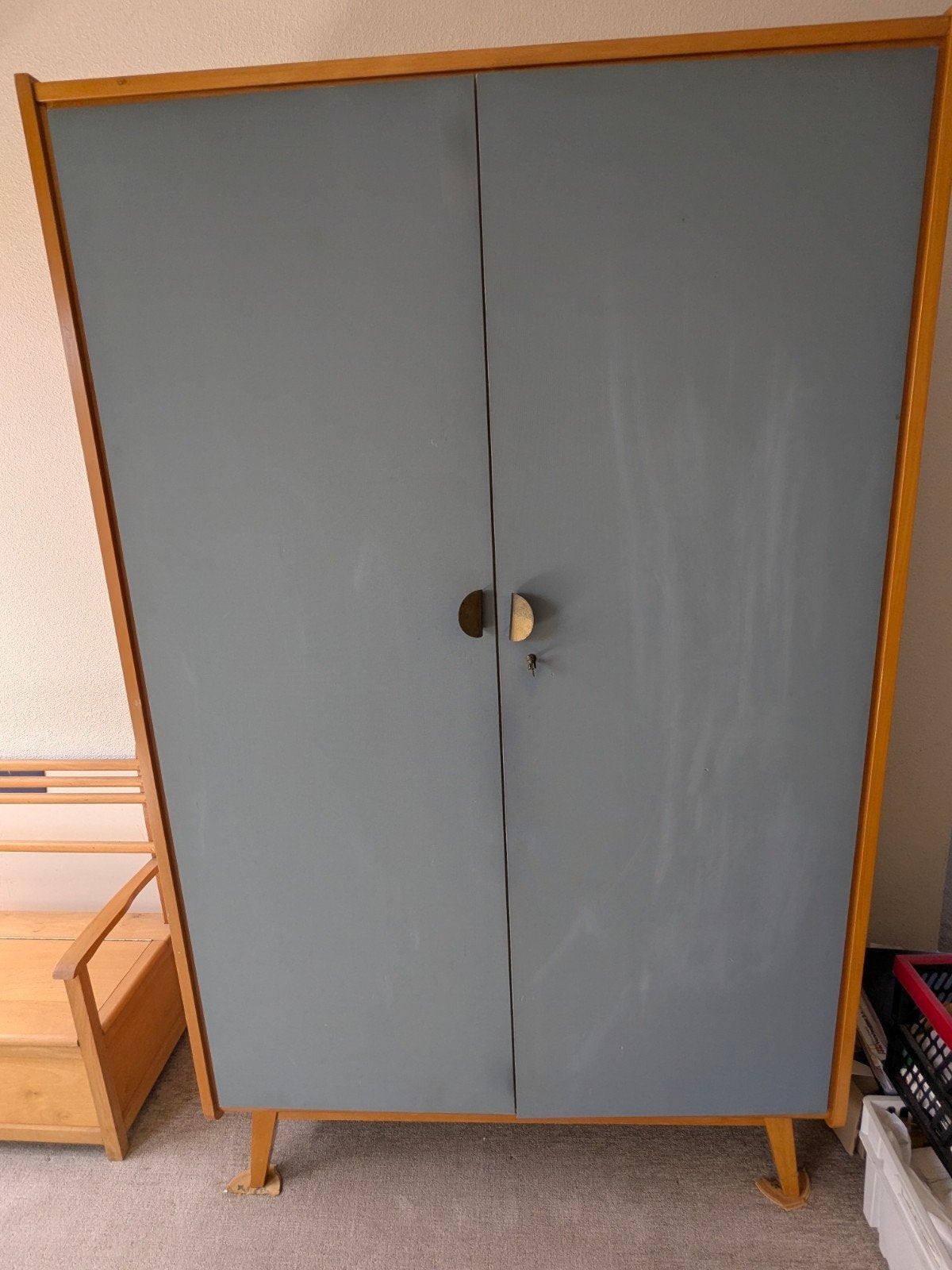 Vintage hang/leg kast, Huis en Inrichting, Kasten | Roldeurkasten en Archiefkasten, Ophalen, Gebruikt, 100 tot 150 cm, 50 tot 75 cm