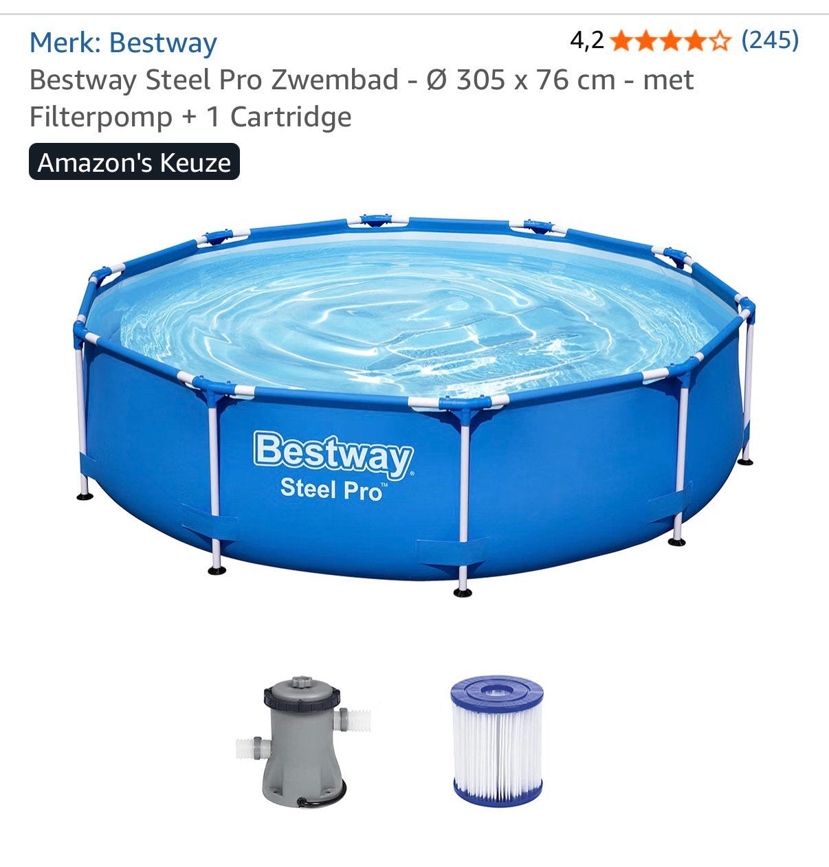 Bestway Steel Pro 3 meter zwembad met pomp en cleaning kit, Tuin en Terras, Minder dan 80 cm, Rond, 300 cm of meer, Ophalen of Verzenden