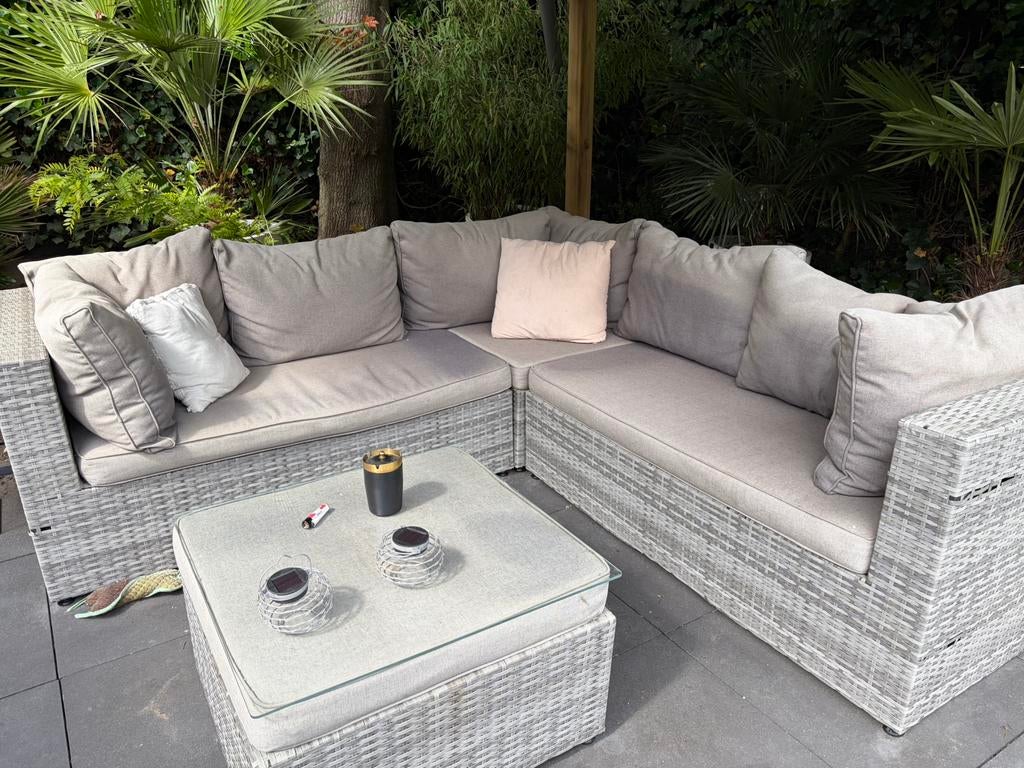 Complete Loungeset, tuinset,  inclusief tafel en kussens, Tuin en Terras, Tuinsets en Loungesets, Ophalen, 4 zitplaatsen, Gebruikt