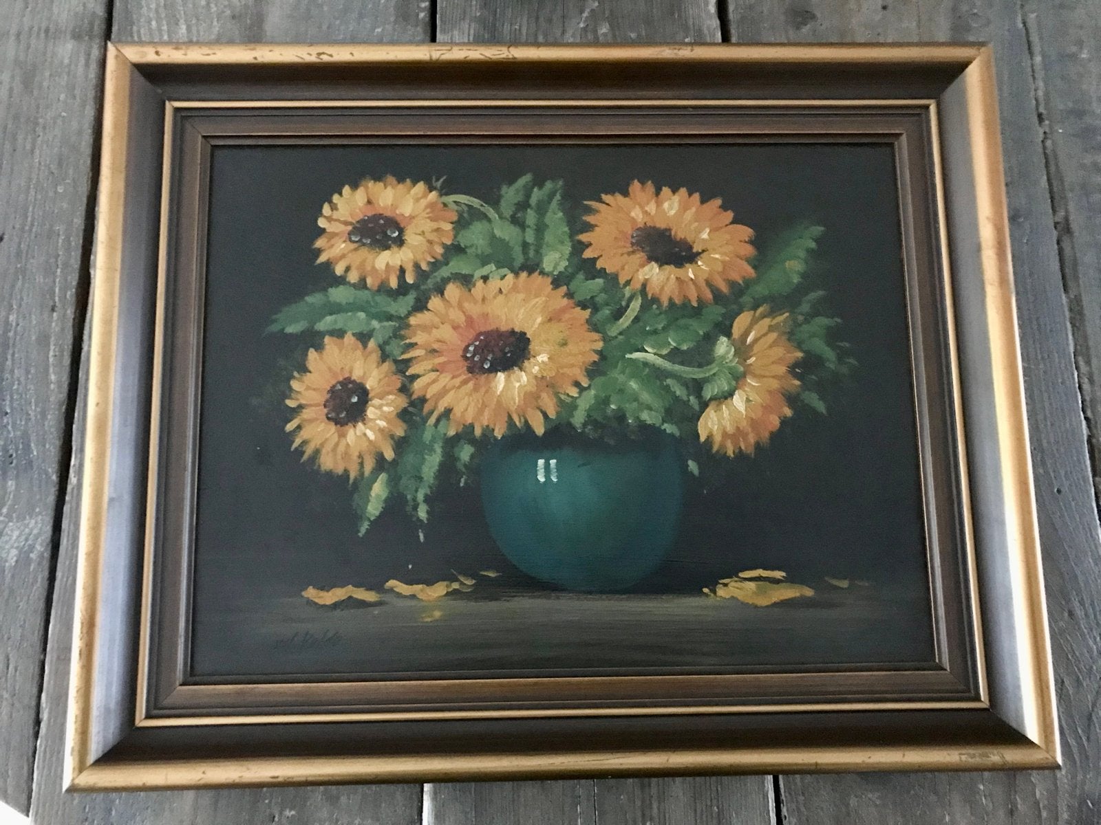 Schilderij van der Velde - Zonnebloemen in vaas, Bloemen, Paneel, Realistisch, Ophalen of Verzenden