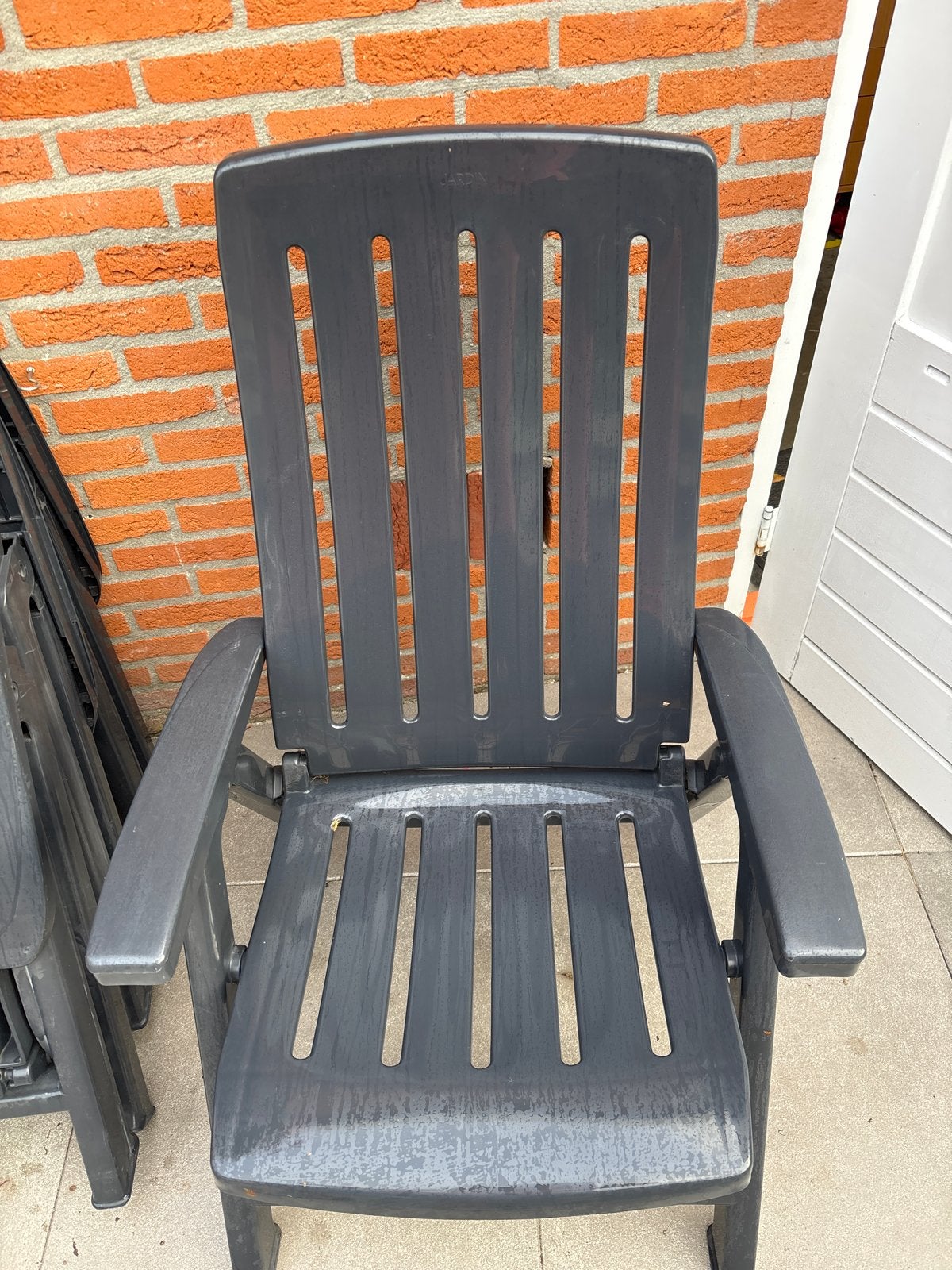 4 Jardin tuinstoelen - Stapelbaar en verstelbaar, Ophalen, Gebruikt, Kunststof, Stapelbaar