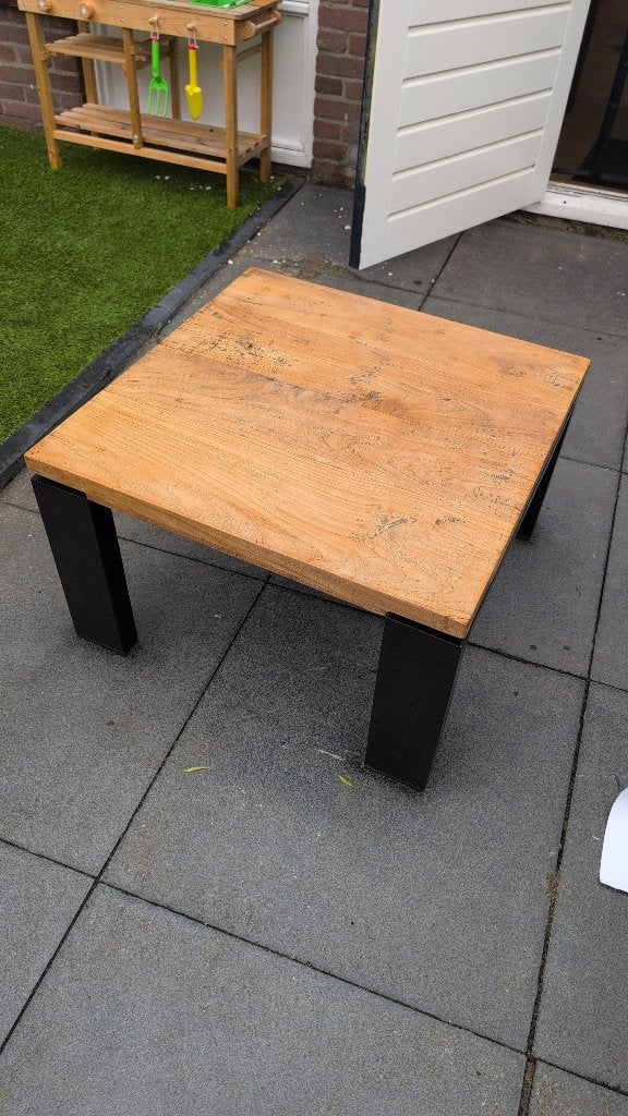 Teakhouten salontafel 80x80, Huis en Inrichting, Tafels | Salontafels, Ophalen, 50 – 75, Gebruikt, 50 tot 100 cm