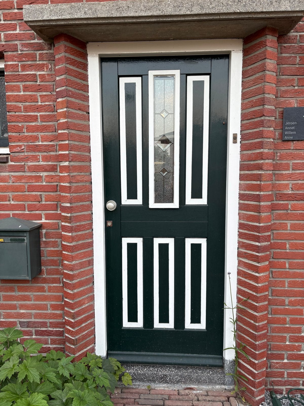 Voordeur met kozijn, 98.5x221 cm, donkergroen met glas, Doe-het-zelf en Verbouw, Ophalen, Gebruikt, 80 tot 100 cm, 215 cm of meer