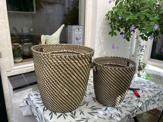 Set van 2 gevlochten plantenpotten, Overige materialen, Gebruikt, Rond, Balkon