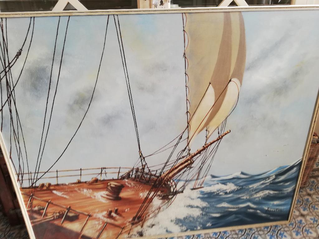 155x125 Enorm vintage painting oil Stephen Kaye, zeilen/zee, Ophalen, Oorspronkelijke maker, 125 cm of meer, Zo goed als nieuw