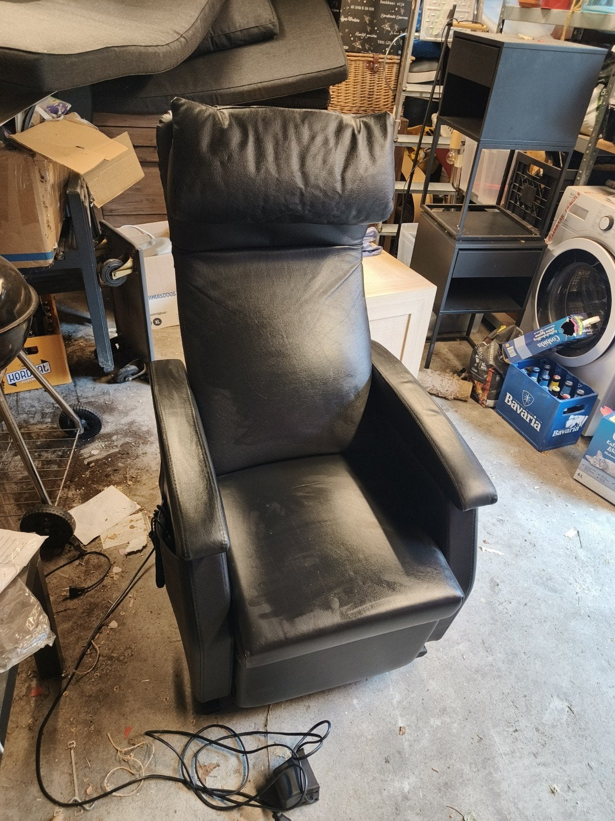 Zwarte leren relaxfauteuil - Comfortabel en verstelbaar, Ophalen, Zwart, Modern, Comfort, Leer