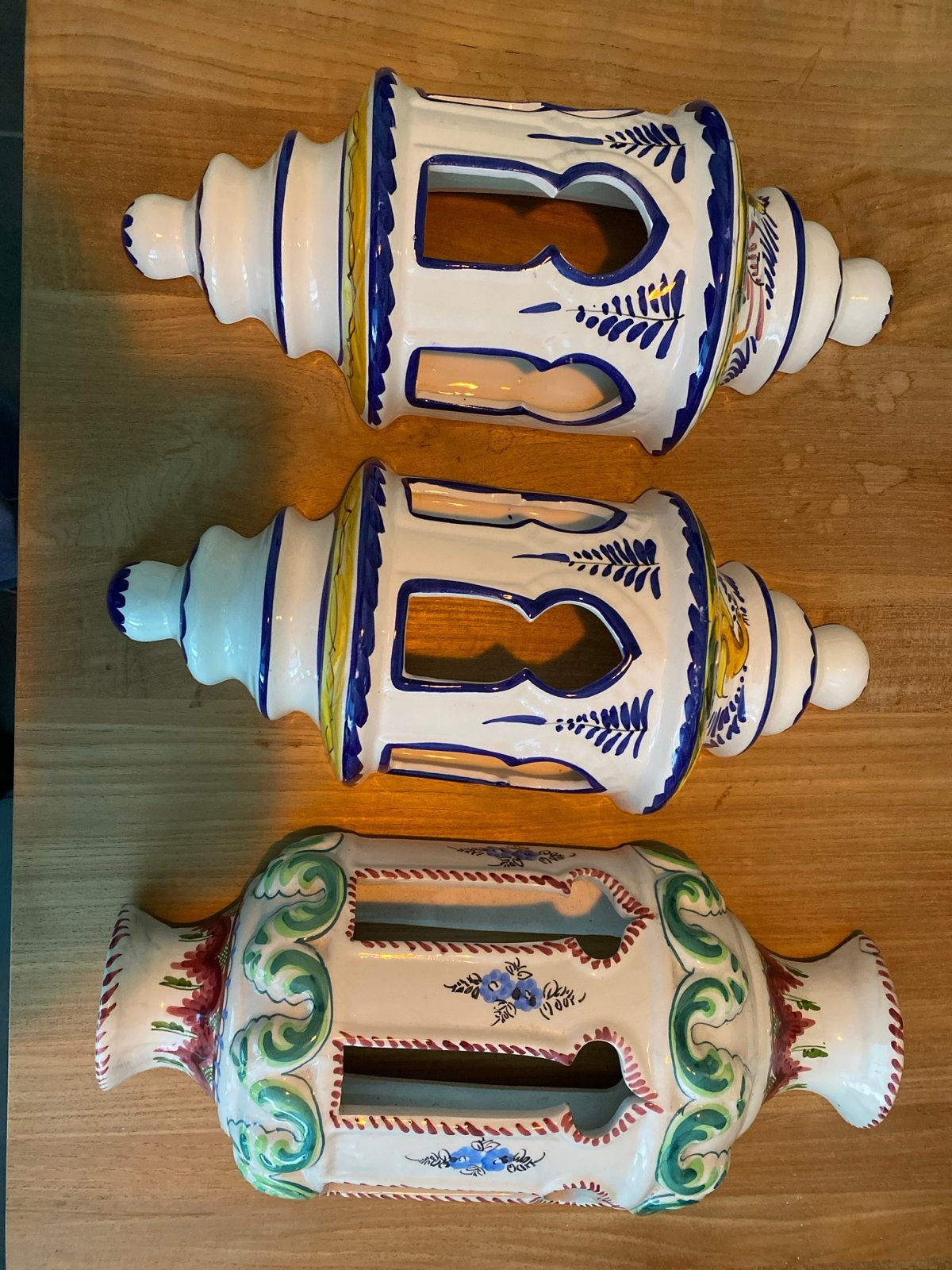 Set van 3 handgeschilderde keramische lantaarns, Antiek en Kunst, Ophalen of Verzenden