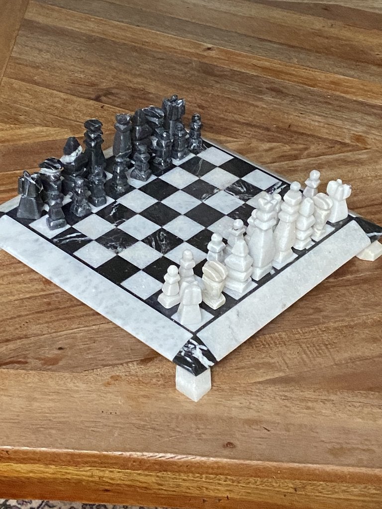 Handgemaakte stenen schaakset – marmer/onyx – 26 x 26 cm, Een of twee spelers, Ophalen of Verzenden, Zo goed als nieuw