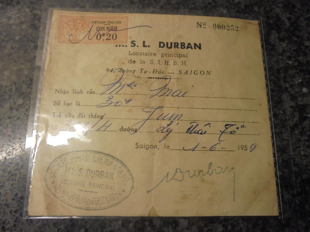Vietnam. Rekening Belasting Grond 1959. 0.20$ con niem, Ophalen of Verzenden, Buitenland