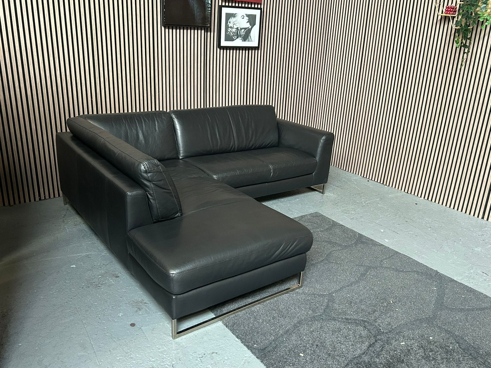 GRATIS LEVERING Hoekbank Leer Zwart 235x210 GEREINIGD, Huis en Inrichting, Banken | Bankstellen, Hoekbank, Leer, Ophalen of Verzenden