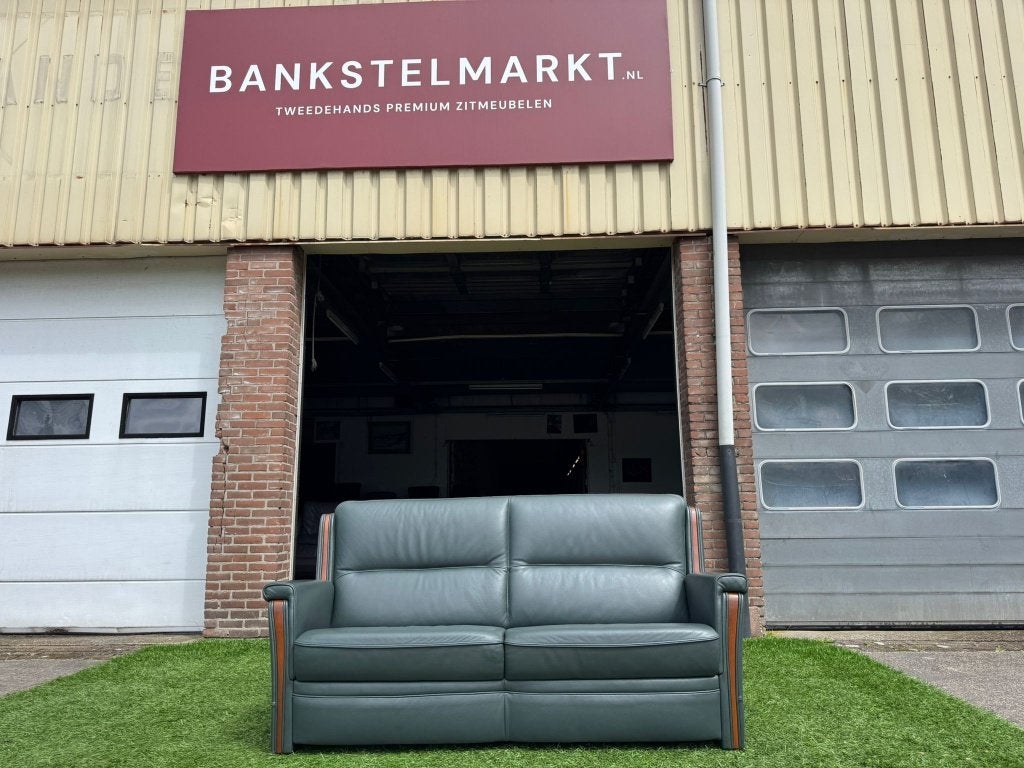 Bankstel SENIOREN Mecam groen leer 2,5 zit bank, Ophalen, Geen, Pahest@hotmail.nl, Design