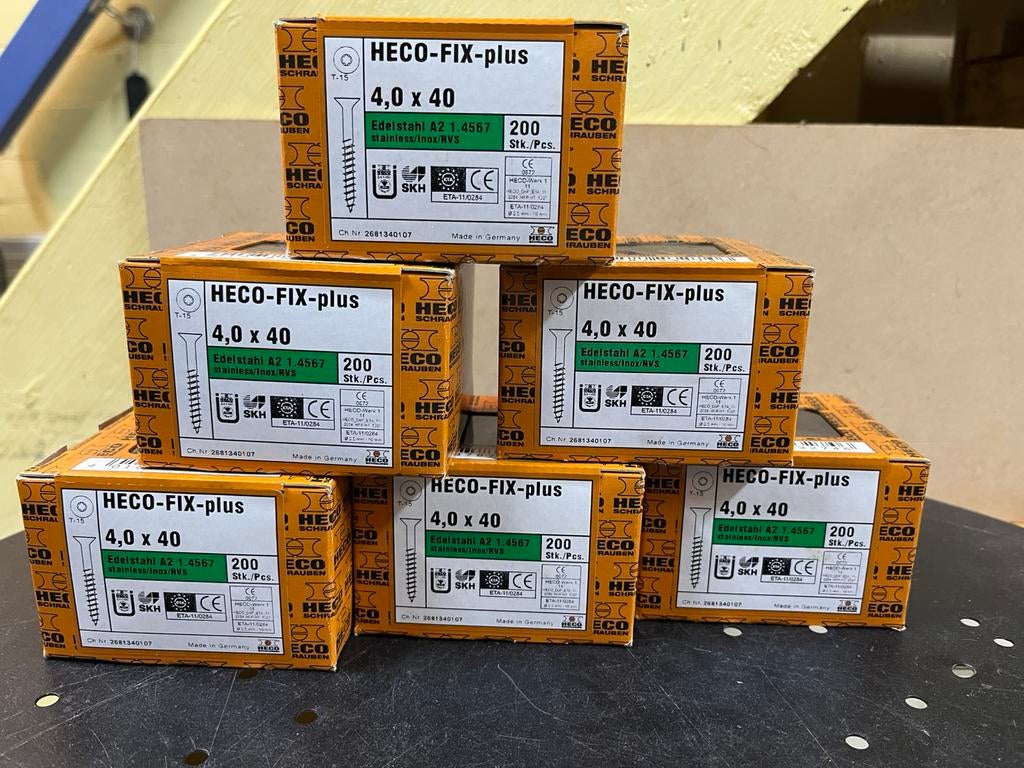 HECO FIX plus schroeven RVS 4.0 x 40 mm Torx 200 stuks NIEUW, Zilver, Nieuw, Overige merken, Knutselmateriaal