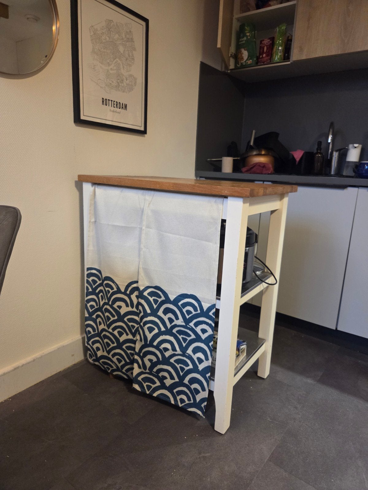 IKEA Keukentrolley met houten blad en gordijn, Ophalen, Gebruikt, Hout, IKEA