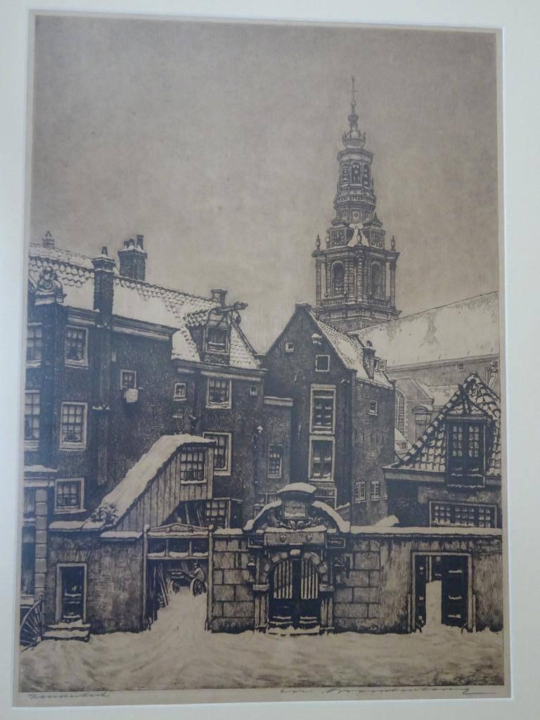 Cornelis Brandenburg - Amsterdam - Zuiderkerk met Poortje, Antiek en Kunst, Ingelijst, Ets, Stadsgezicht, 51 cm